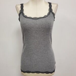 Converse Womens Y2K Lace Trim Ribbed Knit Cami Size S Gray Preppy 90S Stretch